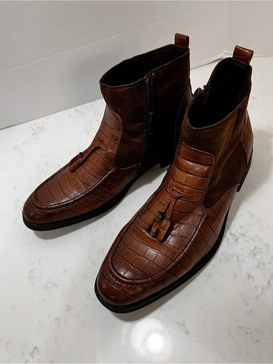 Men\'s Brown Croc-Embossed Tassel Chelsea Boots main image 5